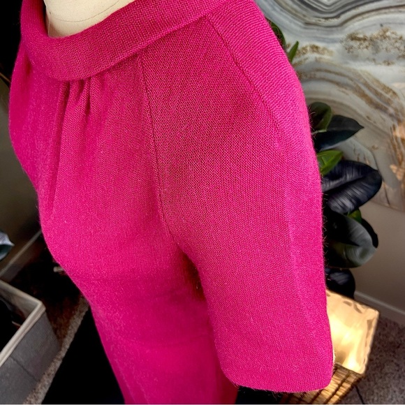 VINTAGE Raspberry Pink Virgin Wool Mohair 60s Jackie O Midi Dress Mad Men Medium - Picture 6 of 10